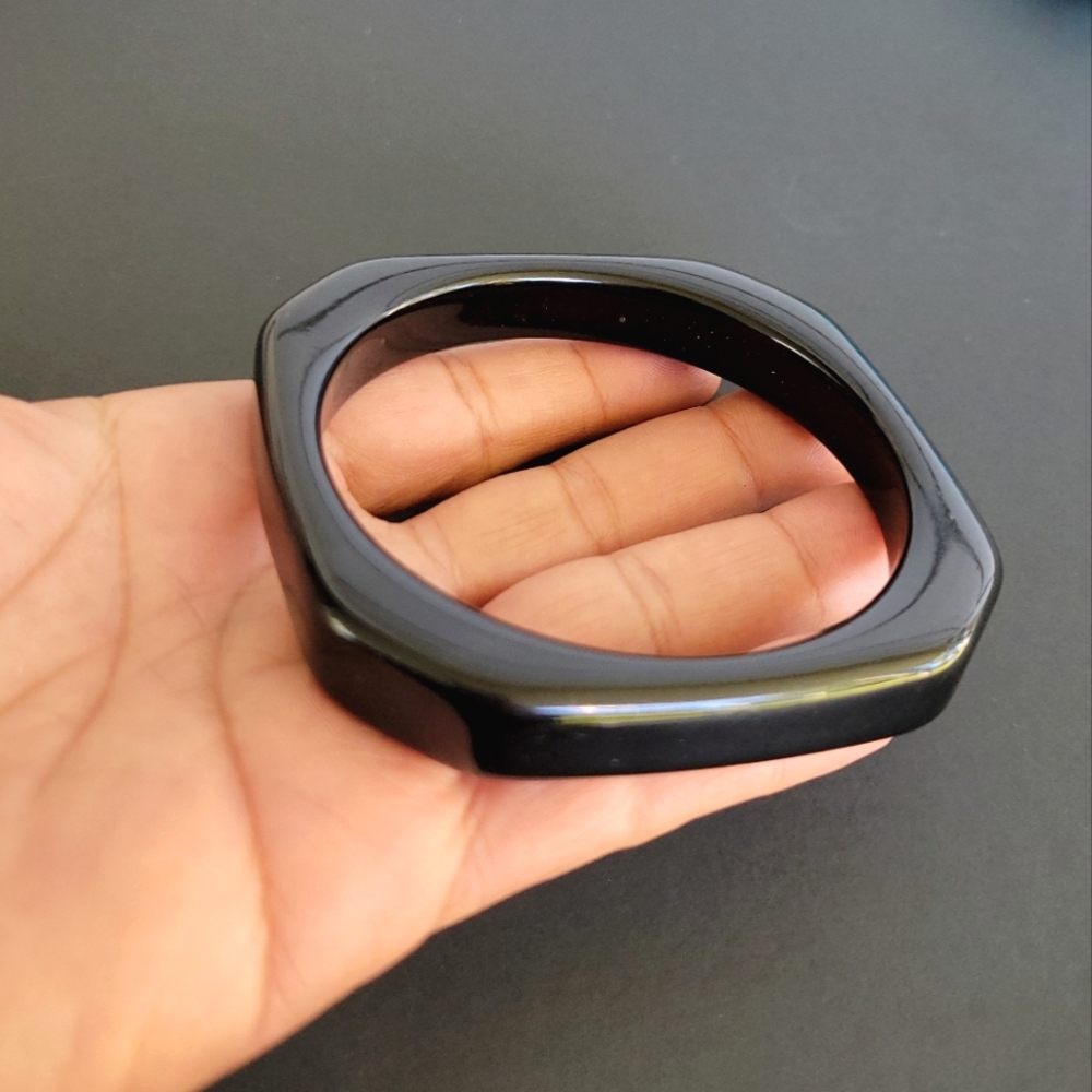 Vintage 80's Retro Black Acrylic Square Bangle Bracelet